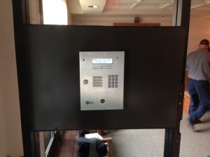 Keypad and Entry Intercom System on Glass Aluminum Door