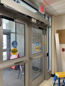 Mechanical classroom lock on a school door